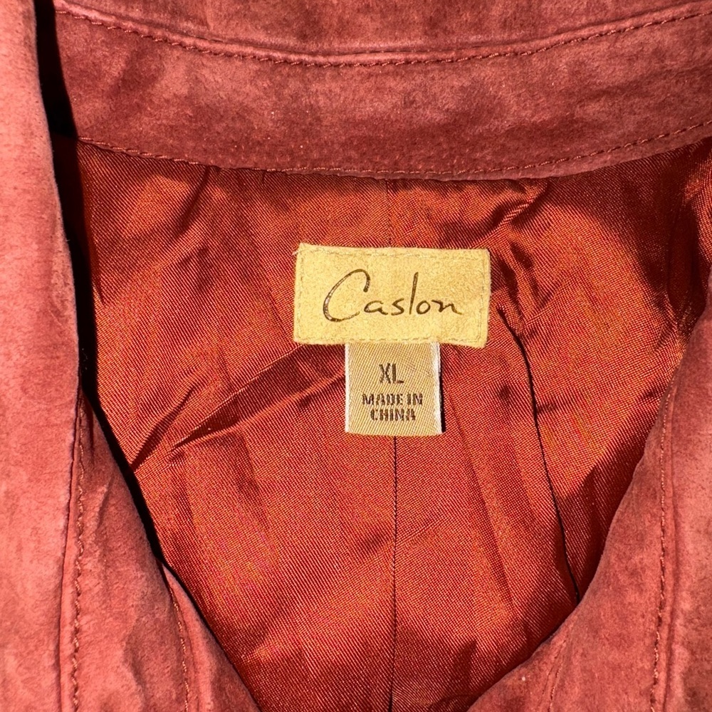 Red Suede Jacket Women’s XL Caslon Leather Lined Vintage Rust Button Down Coat - Picture 2 of 16